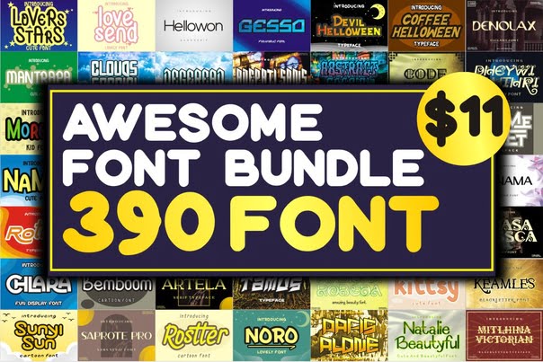 390 Awesome Fonts Bundle Free Download