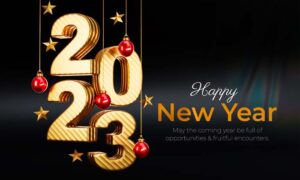 Happy New Year 2023 PSD Banner Design With Gold Text Effect
